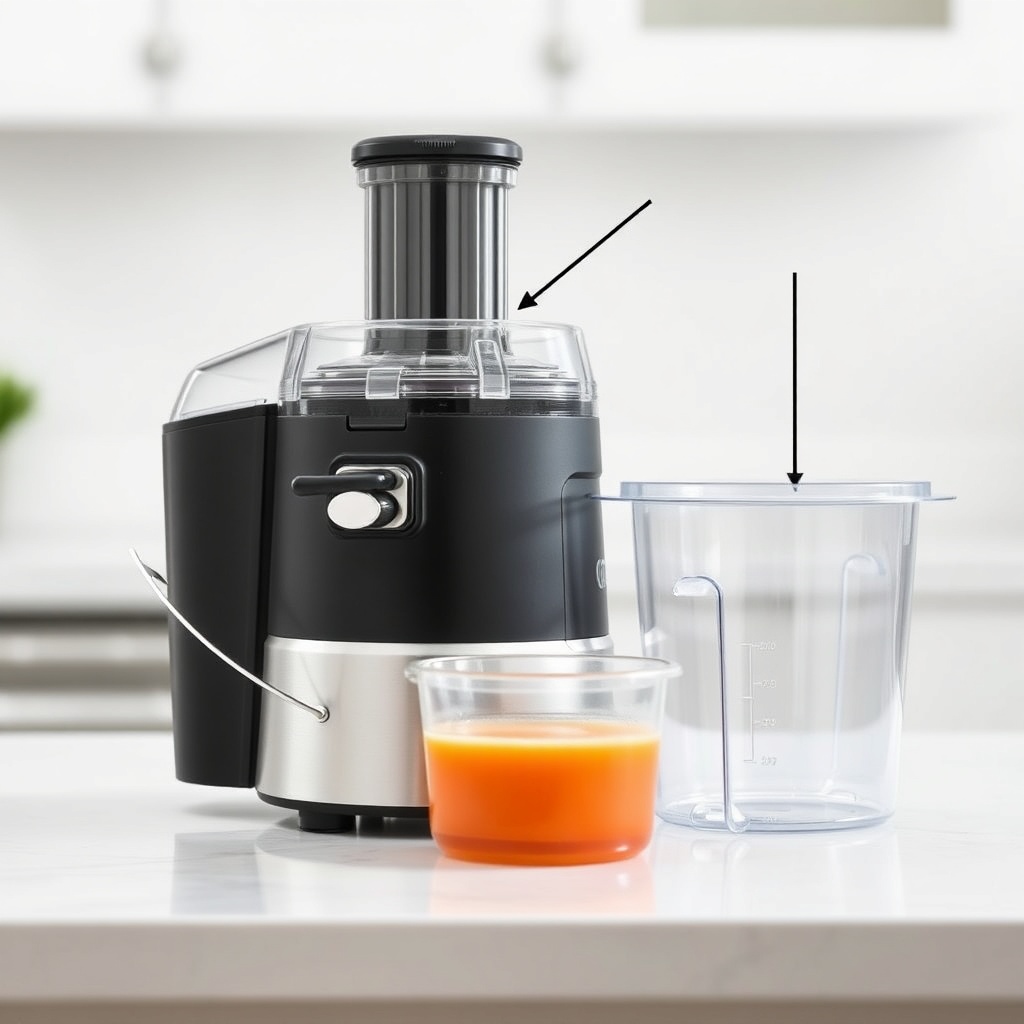 <clean photorealistic photo/illustration of the ApplianceMaster Pro Bend 700 Juice Extract