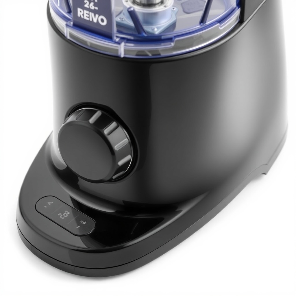 A photorealistic close-up of the ApplianceMaster Pro Bend 700 blender base showing the mot
