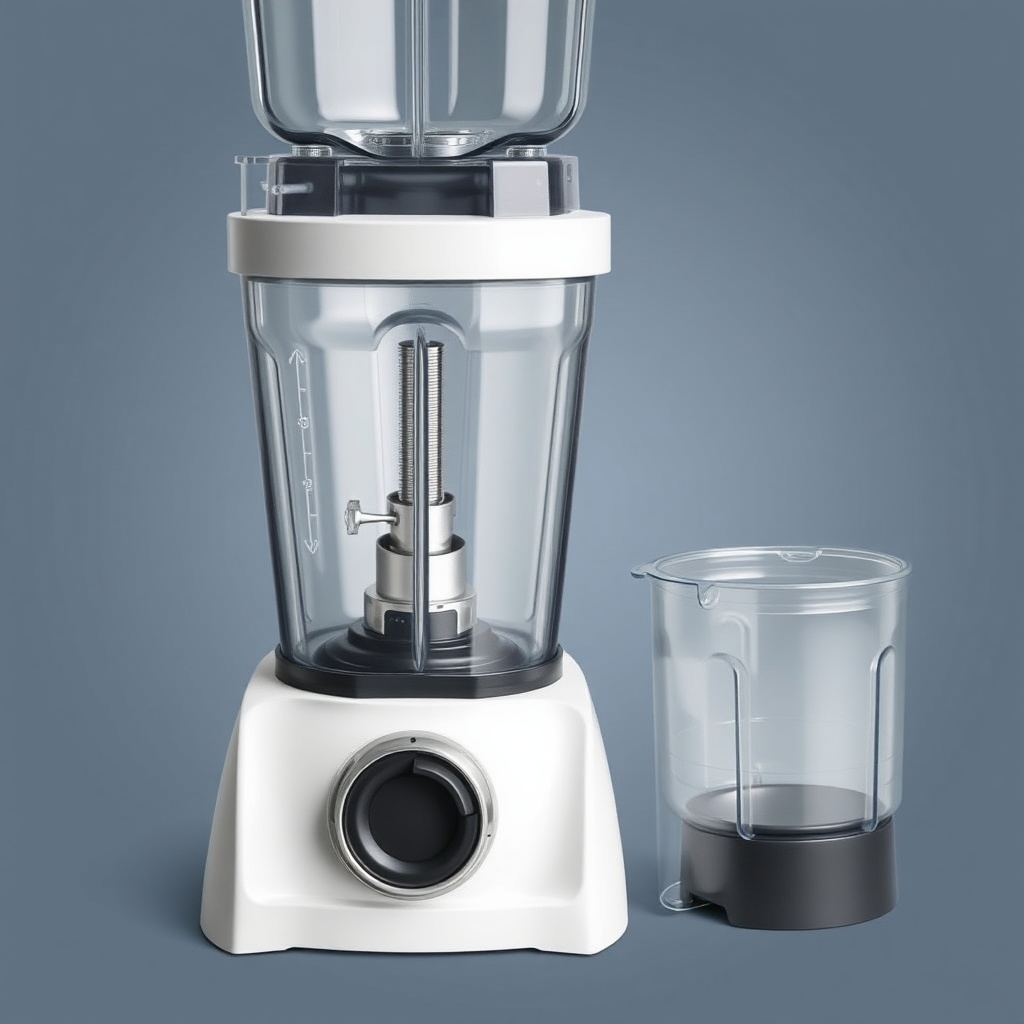 <clean photorealistic photo/illustration of a Vitamix A3500 showing the base of the jar wi